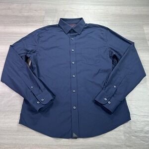 UNTUCKit Shirt Mens Medium Blue Solid Slim Fit Stretch Button Up Long Sleeve